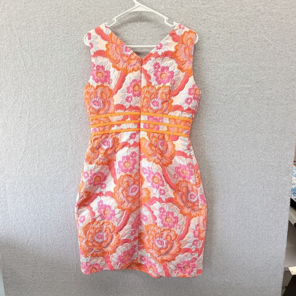 Bigio Collection Dress Womens Size 6 Pink Orange Jaquard Preppy Old Money Glam - Picture 5 of 7